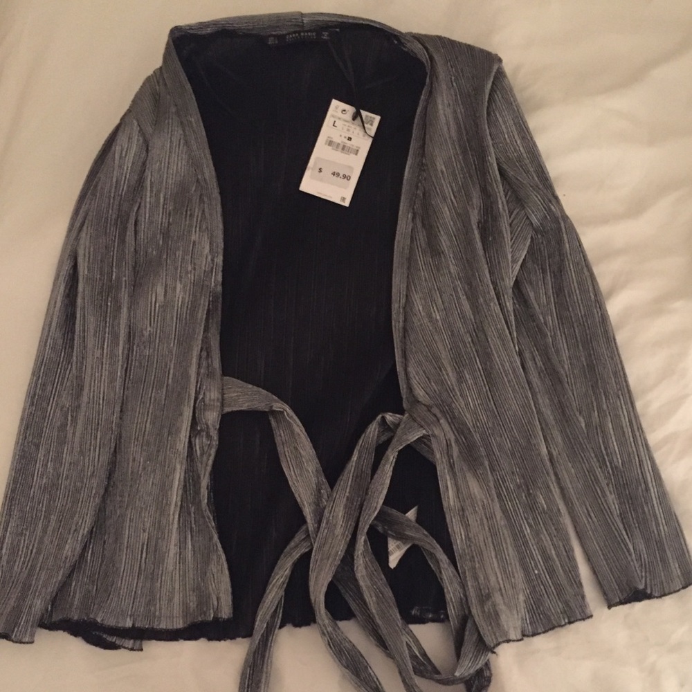 ZARA silver wrap blouse